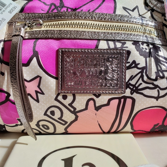 Coach Poppy Petal Print Lurex Rocker Hand Bag Crossbody Bag Strap #16308 NWT - Picture 3 of 16